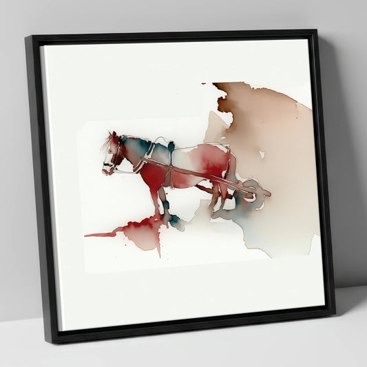 Crimson Draught in Harness working horse canvas wall art in black frame