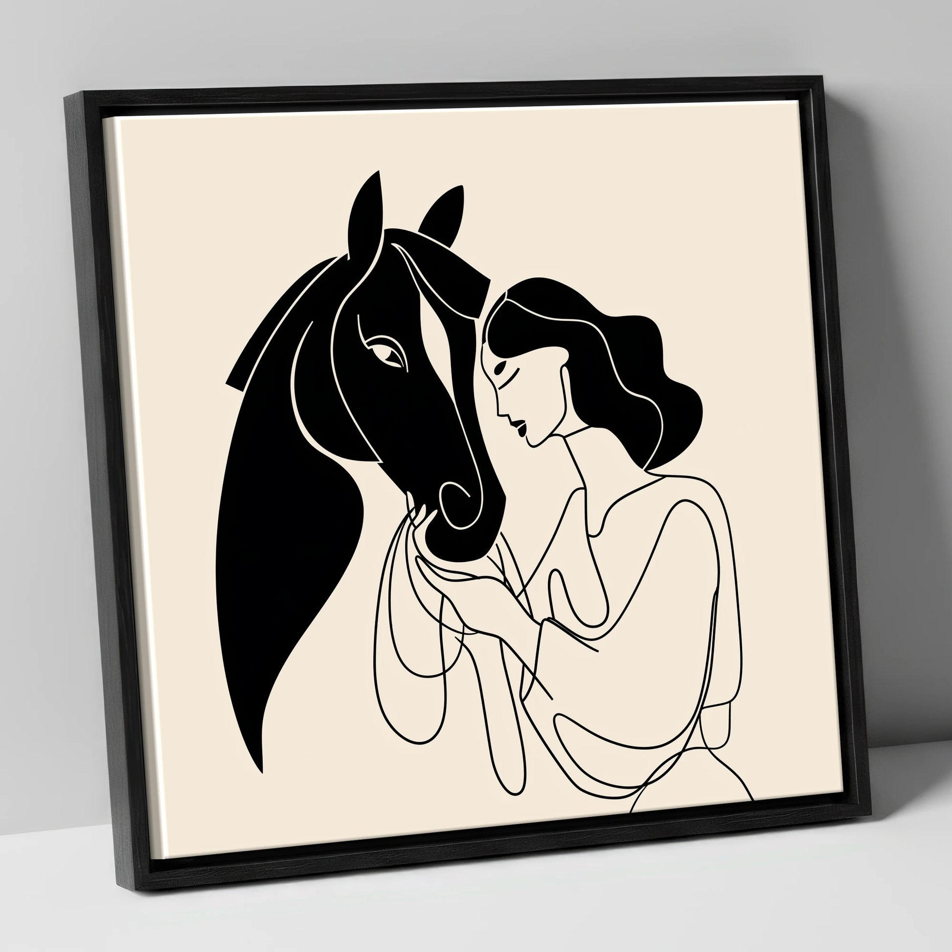 The Unspoken Bond horse & rider canvas wall art in black frame