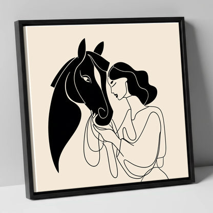 The Unspoken Bond horse & rider canvas wall art in black frame