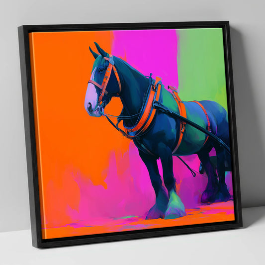 Neon Heavy Horse working horse canvas wall art in black frame