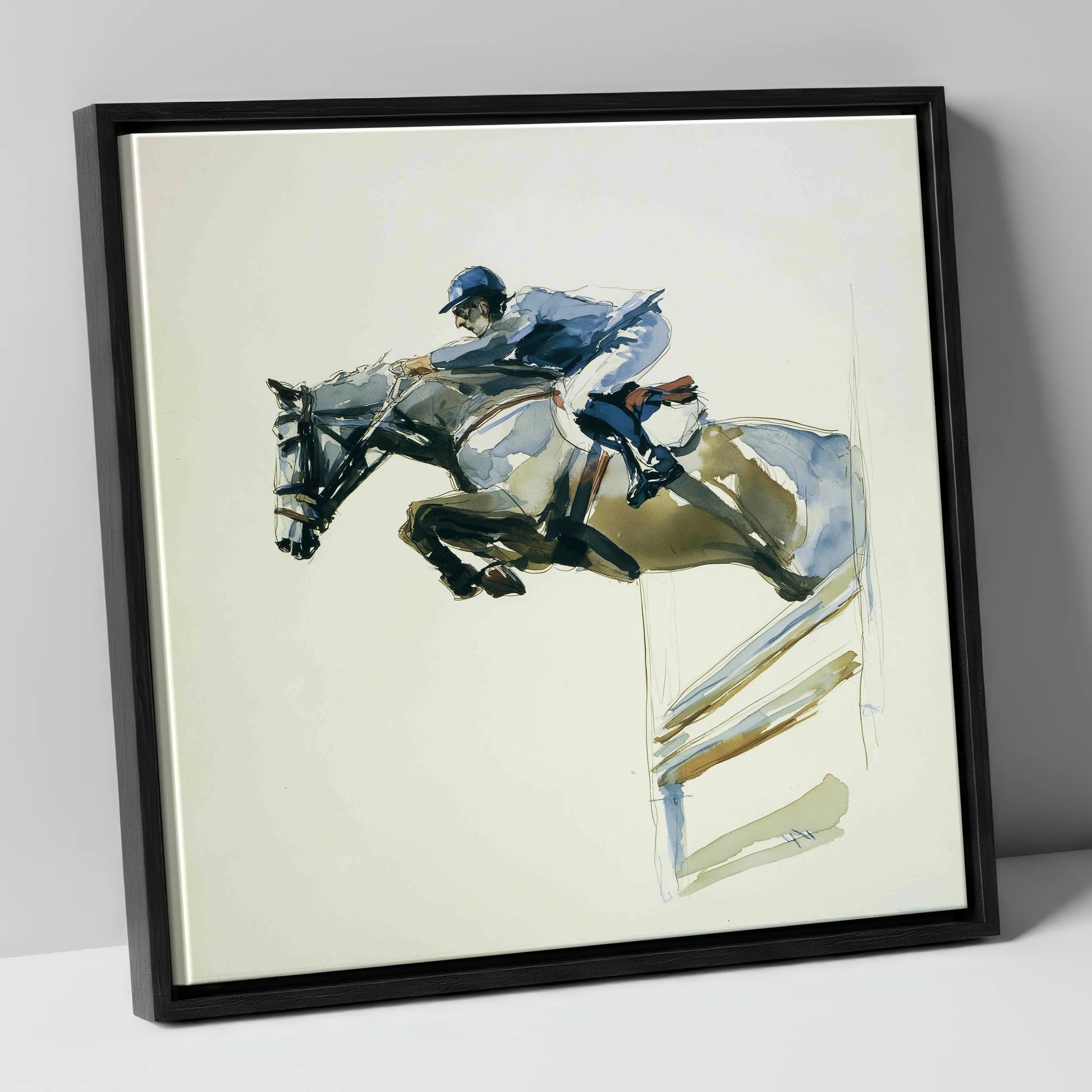 The Perfect Bascule show jumping horse canvas wall art in black frame
