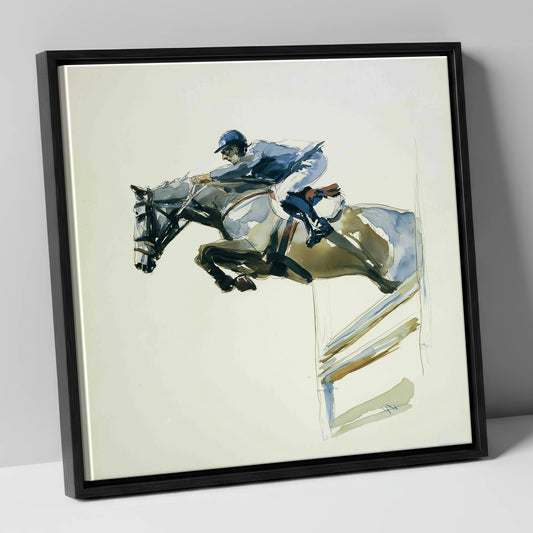 The Perfect Bascule show jumping horse canvas wall art in black frame