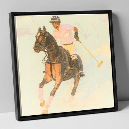 Luminous Chukka polo horse canvas wall art in black frame