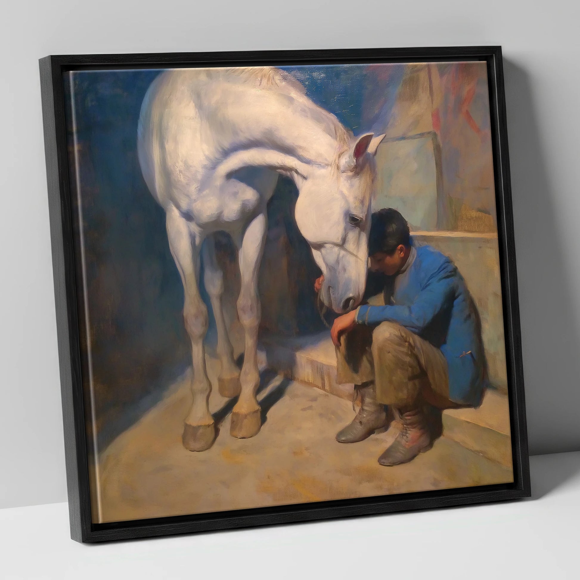 A Moment of Solace horse & rider canvas wall art in black frame