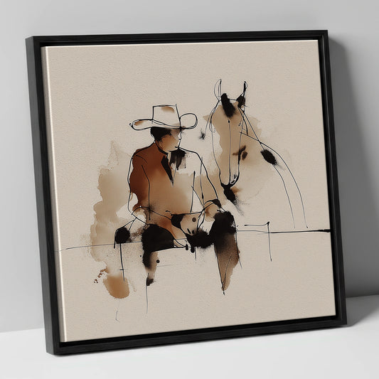 The Cowboy's Rest western horse canvas wall art in black frame