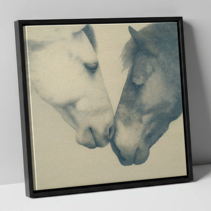 Quiet Connection horse portrait canvas wall art in black frame