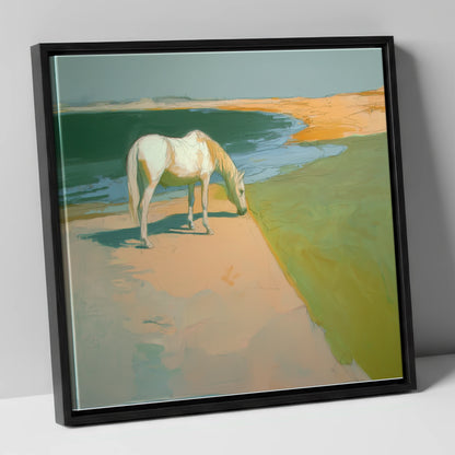 Quiet Pastures horse landscape canvas wall art in black frame