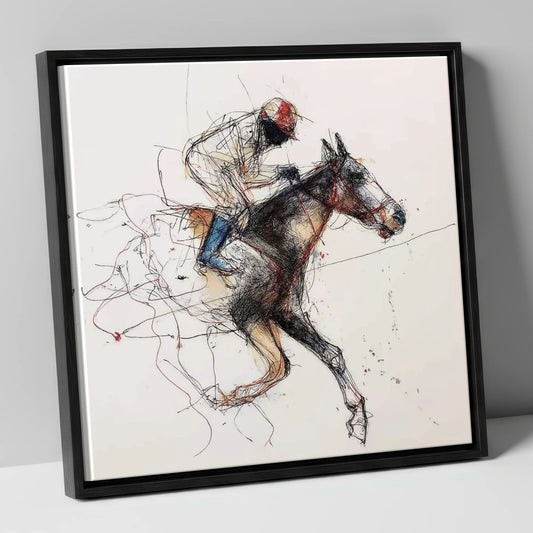 The Final Furlong racing horse canvas wall art in black frame