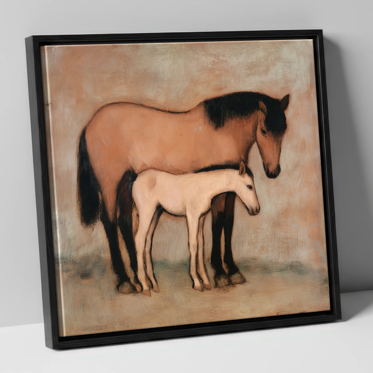 Timeless Bond mare & foal canvas wall art in black frame
