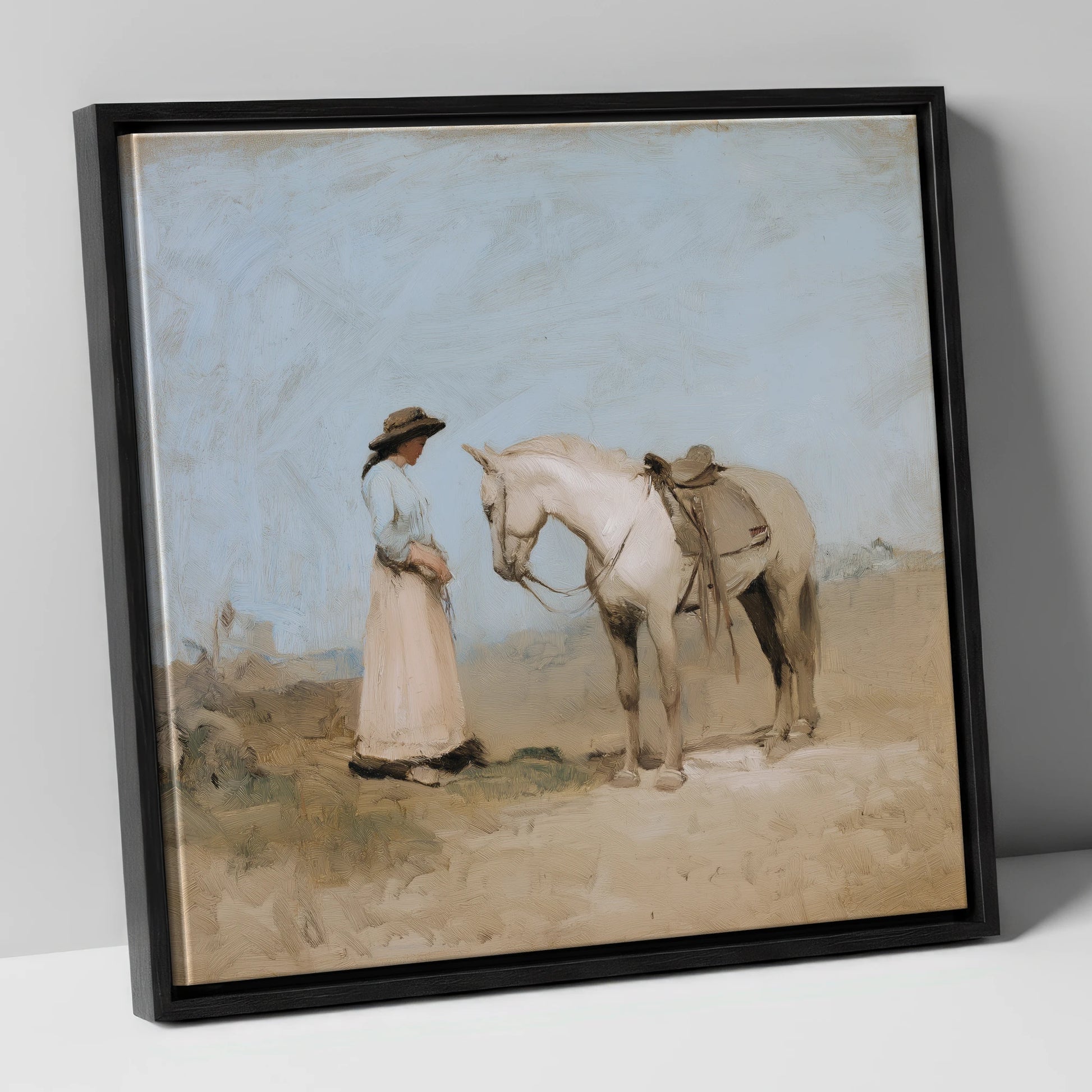 The Unspoken Bond horse & rider canvas wall art in black frame