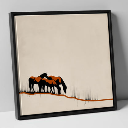 Copper and Ink Herd wild horses canvas wall art in black frame