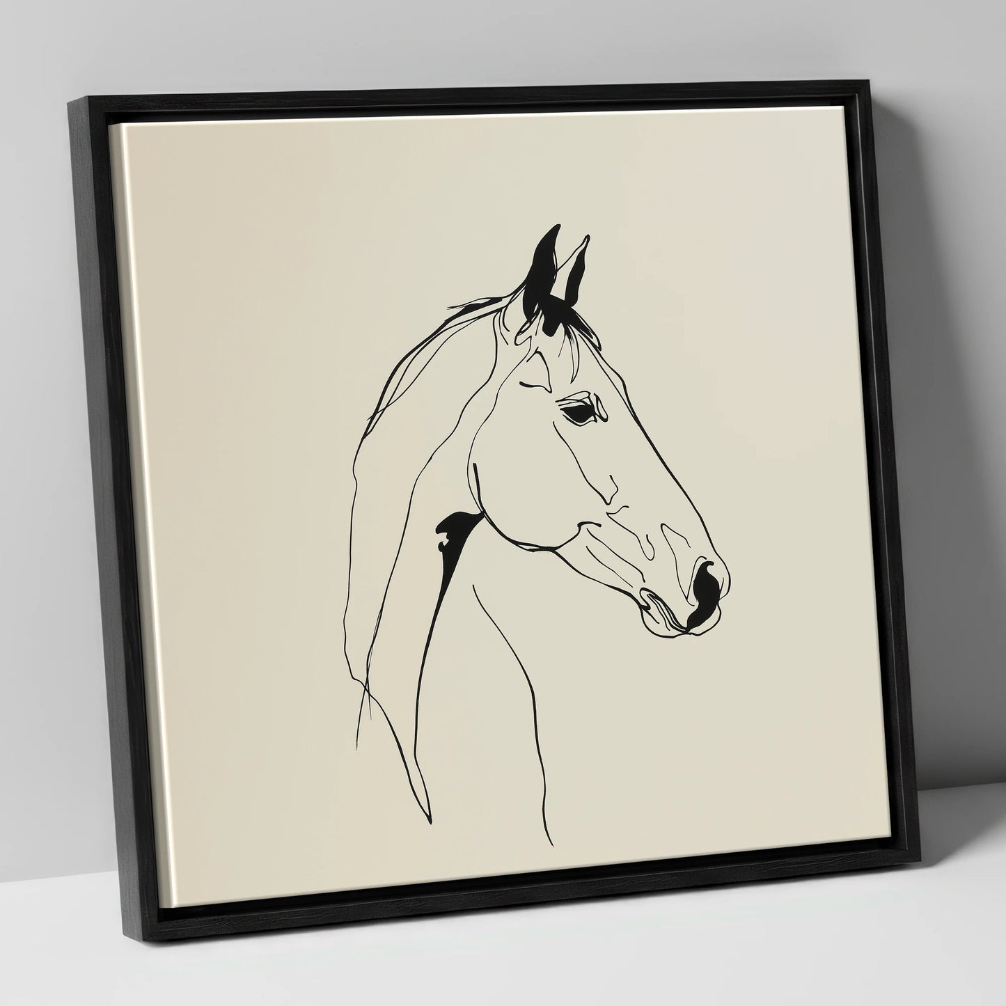 Elegant Equine Profile horse portrait canvas wall art in black frame
