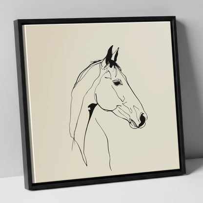Elegant Equine Profile horse portrait canvas wall art in black frame