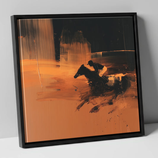 Amber Racing Silhouette racing horse canvas wall art in black frame