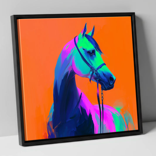 Technicolour Arabian horse breed canvas wall art in black frame