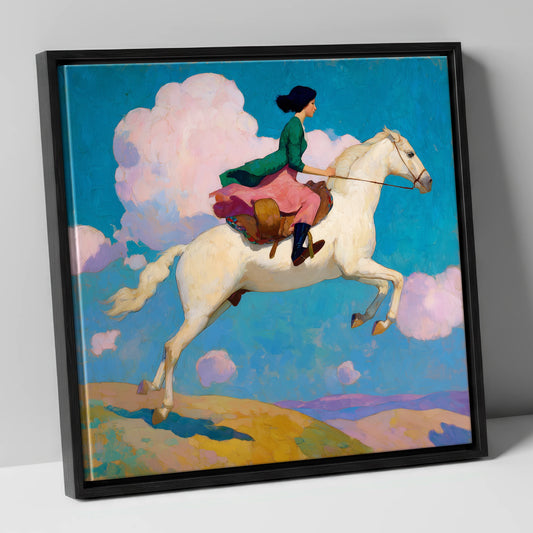 Skyward Bound show jumping horse canvas wall art in black frame