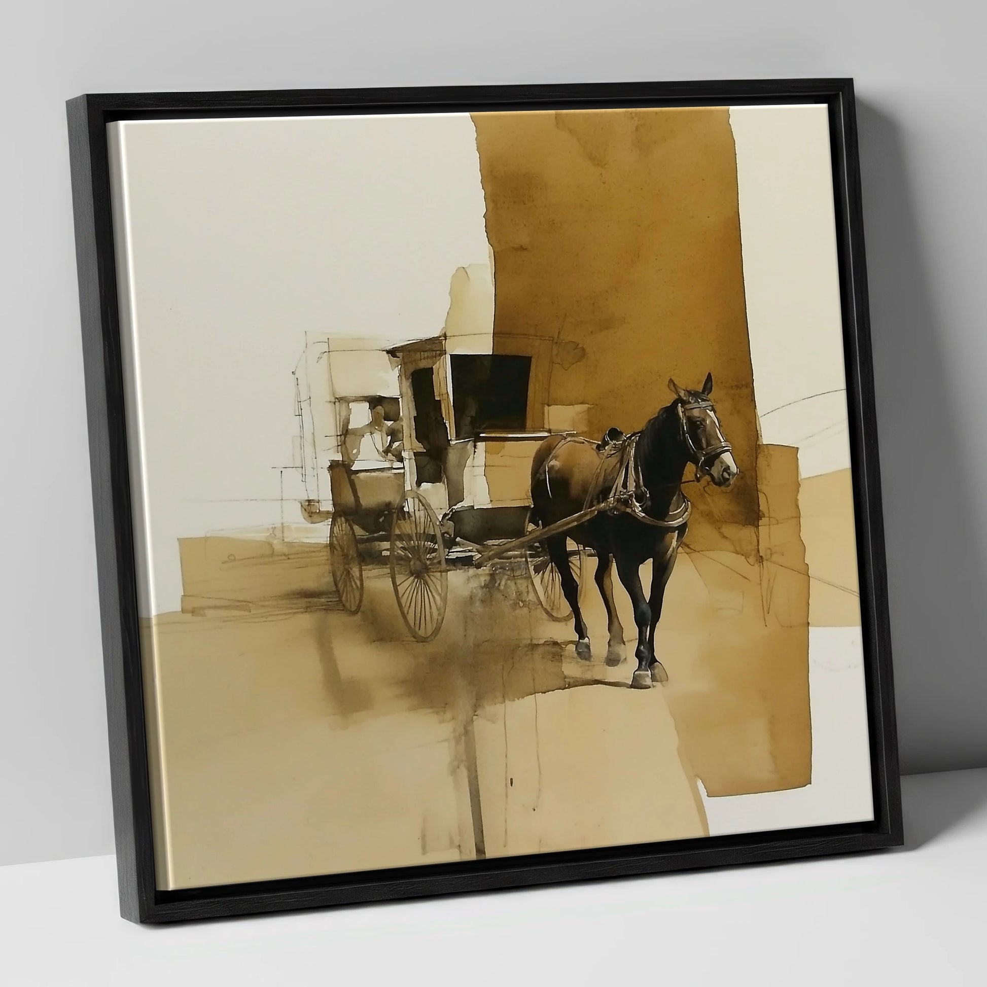 Timeless Carriage Horse working horse canvas wall art in black frame