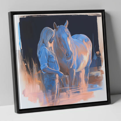 A Quiet Understanding horse & rider canvas wall art in black frame