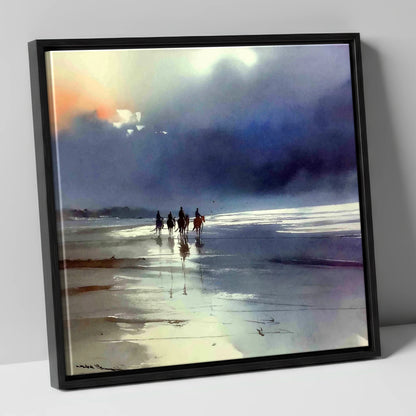 Storm Light Beach Hack horse landscape canvas wall art in black frame