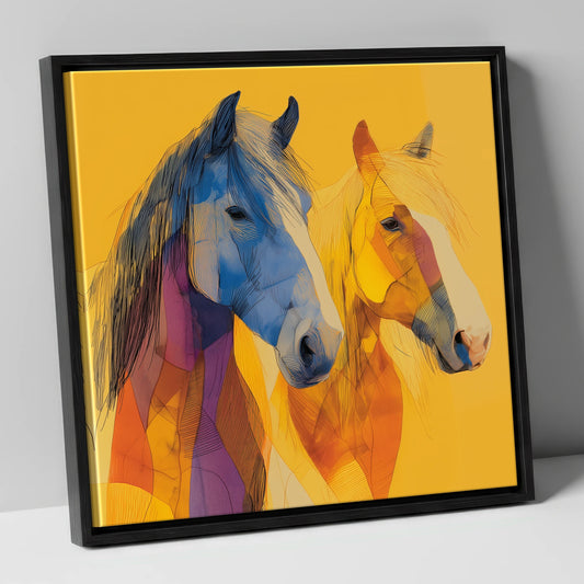 Prismatic Companions horse landscape canvas wall art in black frame