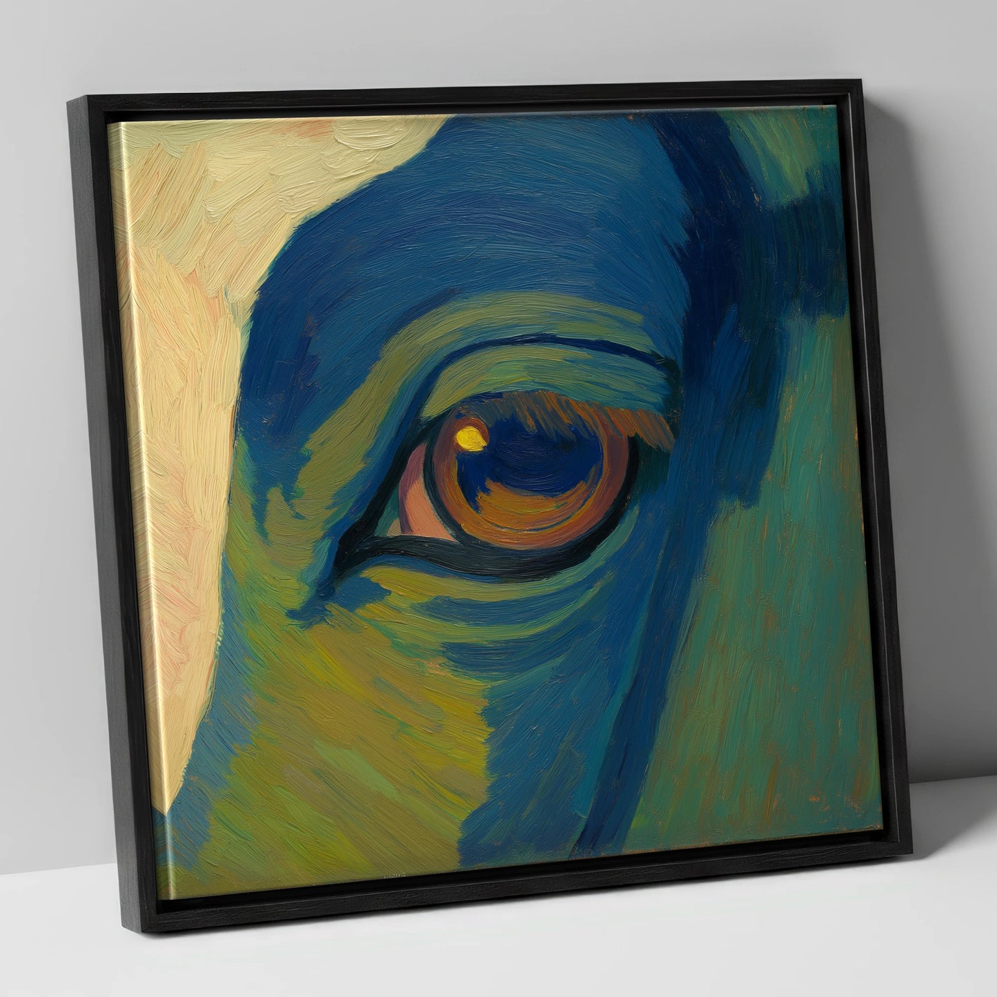 Cobalt Vision horse portrait canvas wall art in black frame