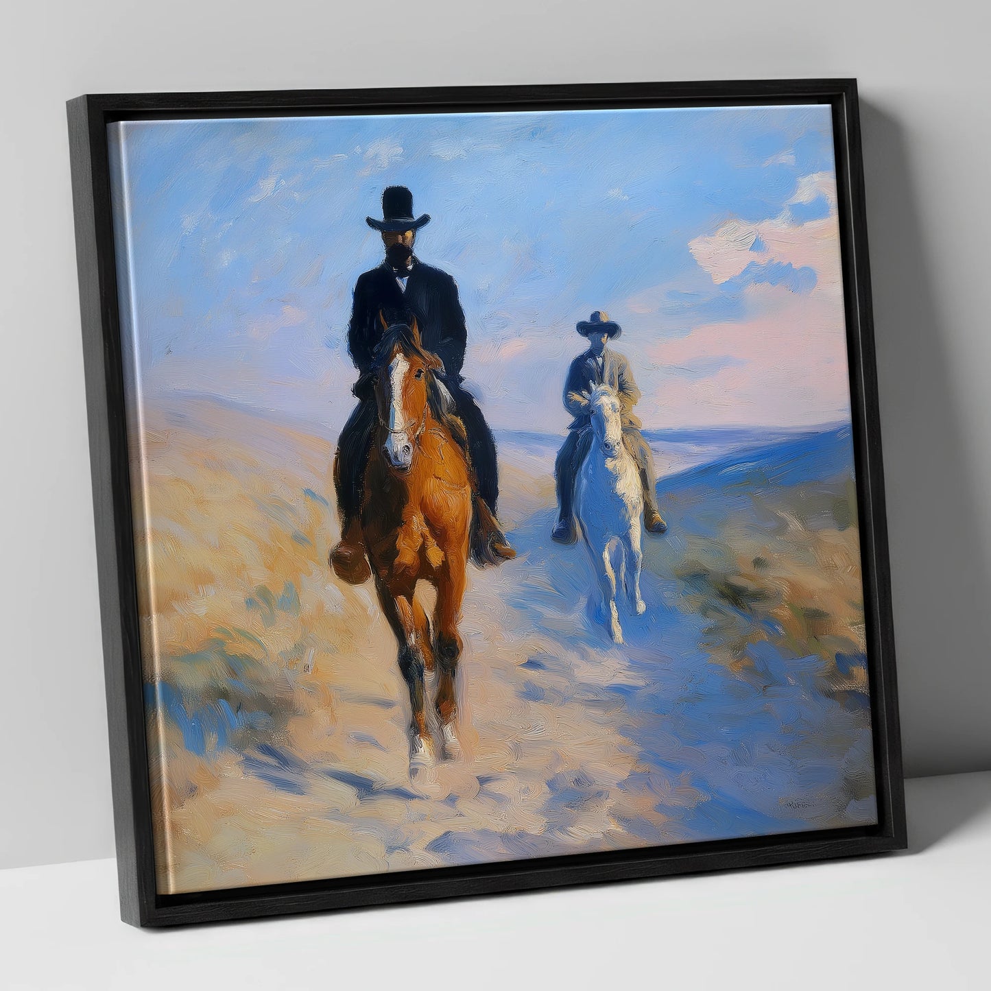 Shadows on the Plains western horse canvas wall art in black frame
