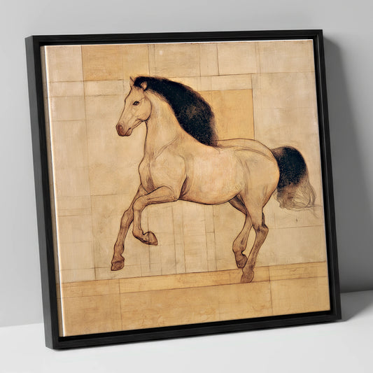 Classical Equine Study horse portrait canvas wall art in black frame