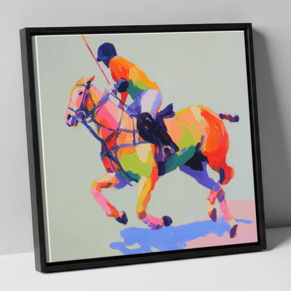 Technicolour Polo Stride polo horse canvas wall art in black frame