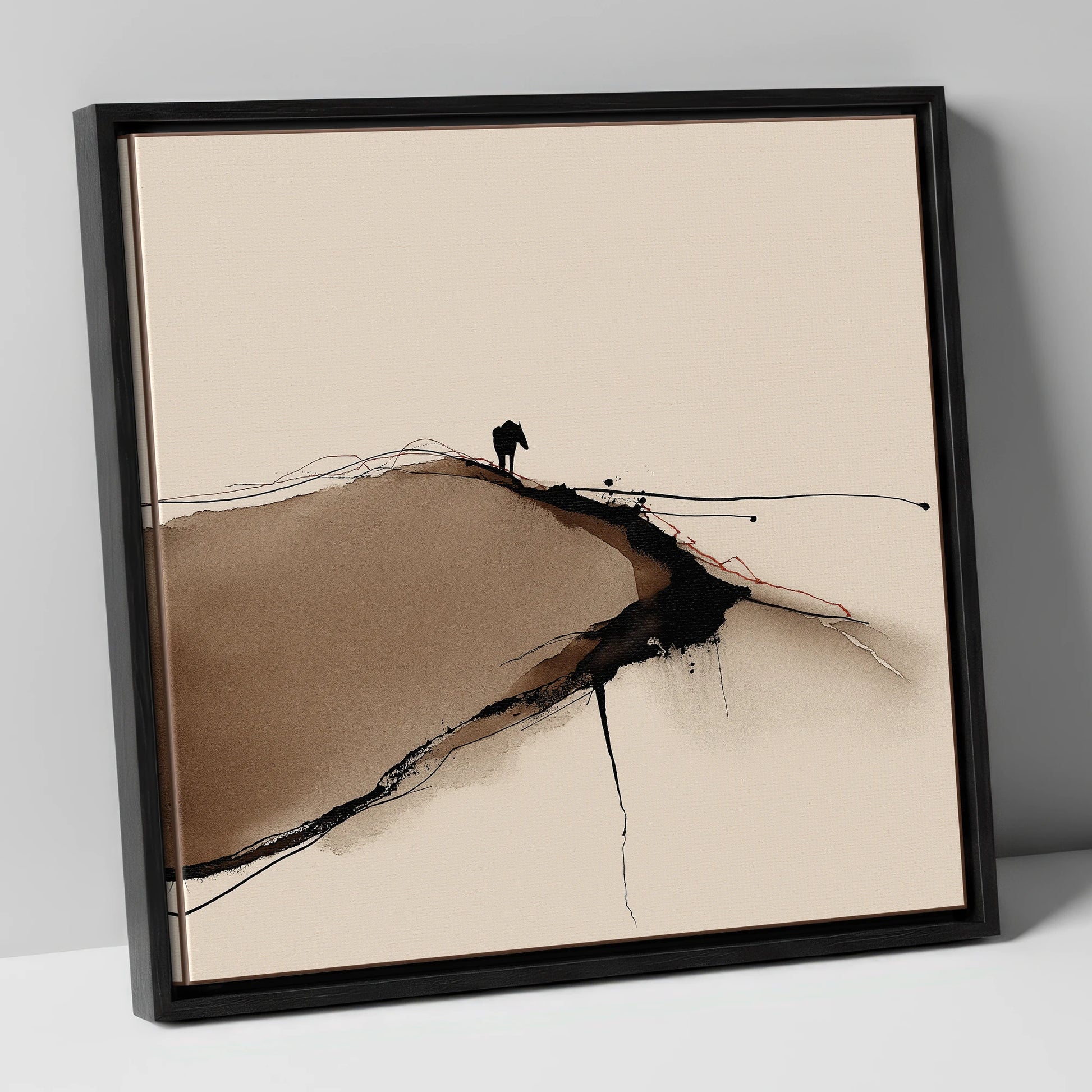 High Ground Silhouette horse landscape canvas wall art in black frame