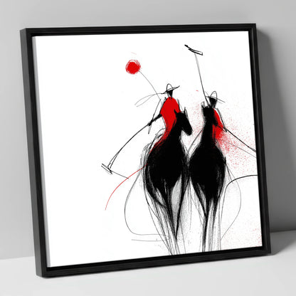 Crimson Chukka polo horse canvas wall art in black frame