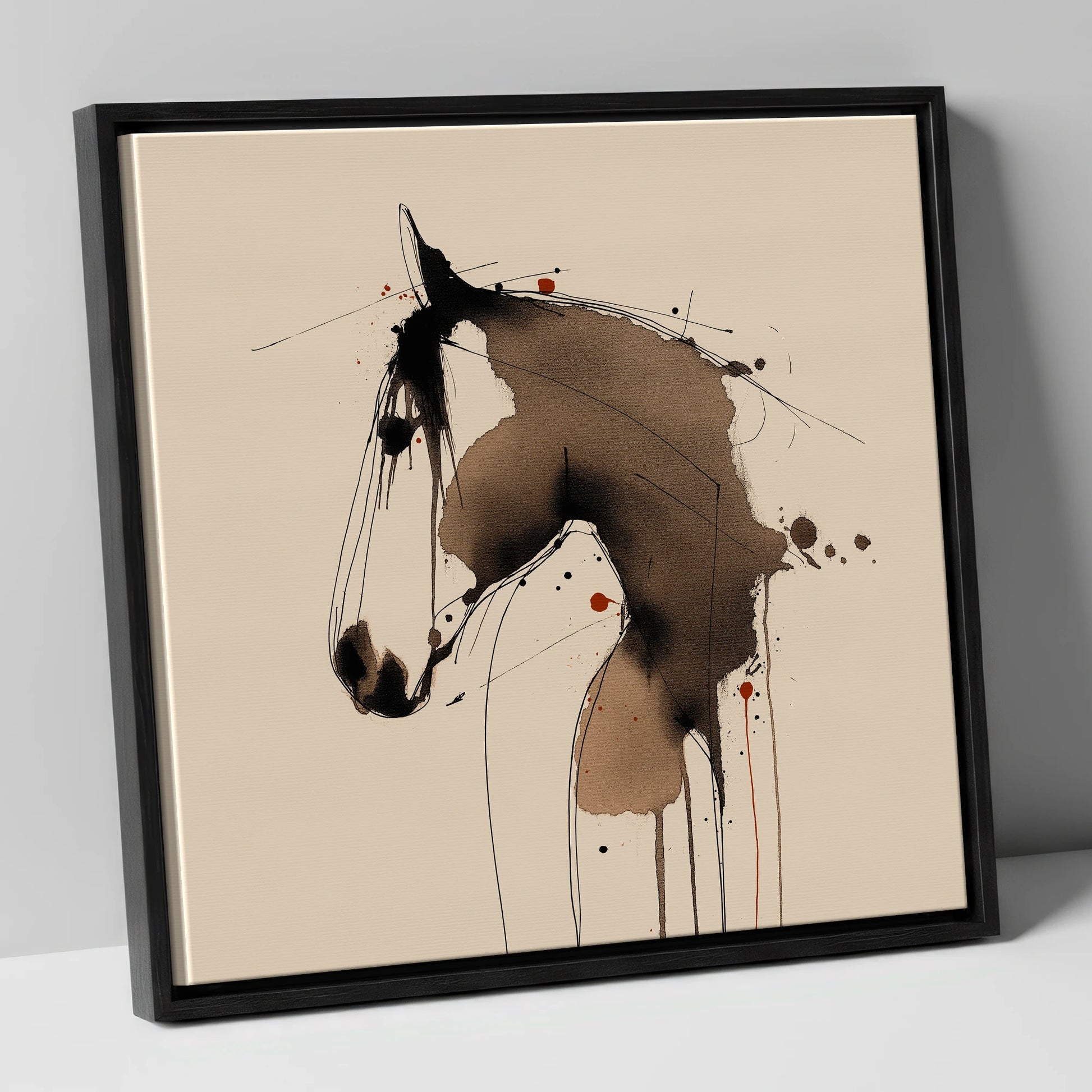 Fluid Sepia Equine Profile horse portrait canvas wall art in black frame
