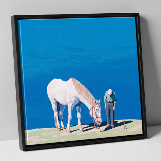Shared Silence horse & rider canvas wall art in black frame