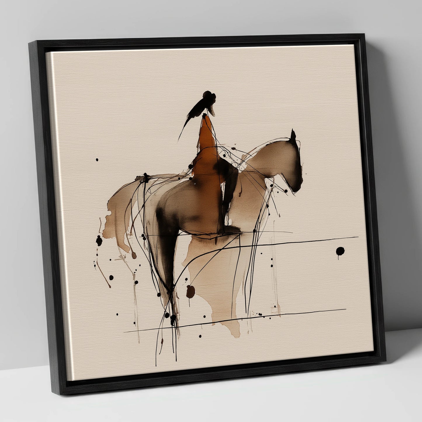 The Silent Connection horse & rider canvas wall art in black frame
