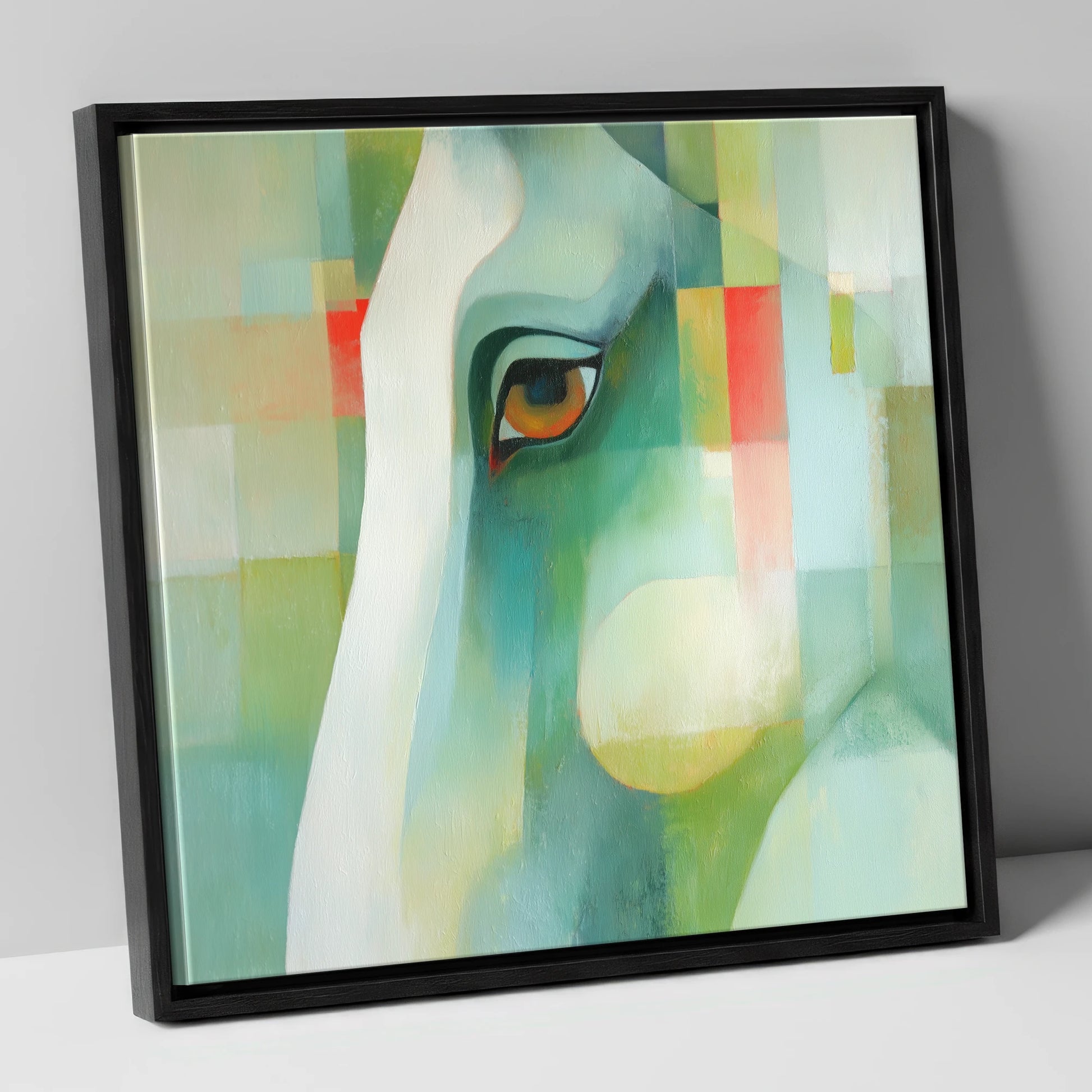 The Geometric Gaze horse portrait canvas wall art in black frame