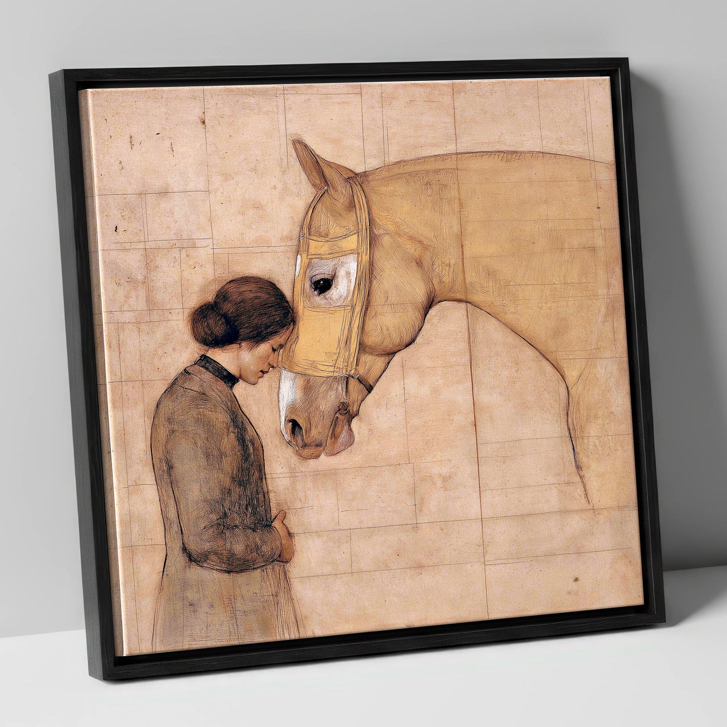 The Silent Language horse & rider canvas wall art in black frame