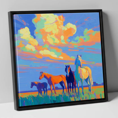 Painted Horizon Herd horse landscape canvas wall art in black frame