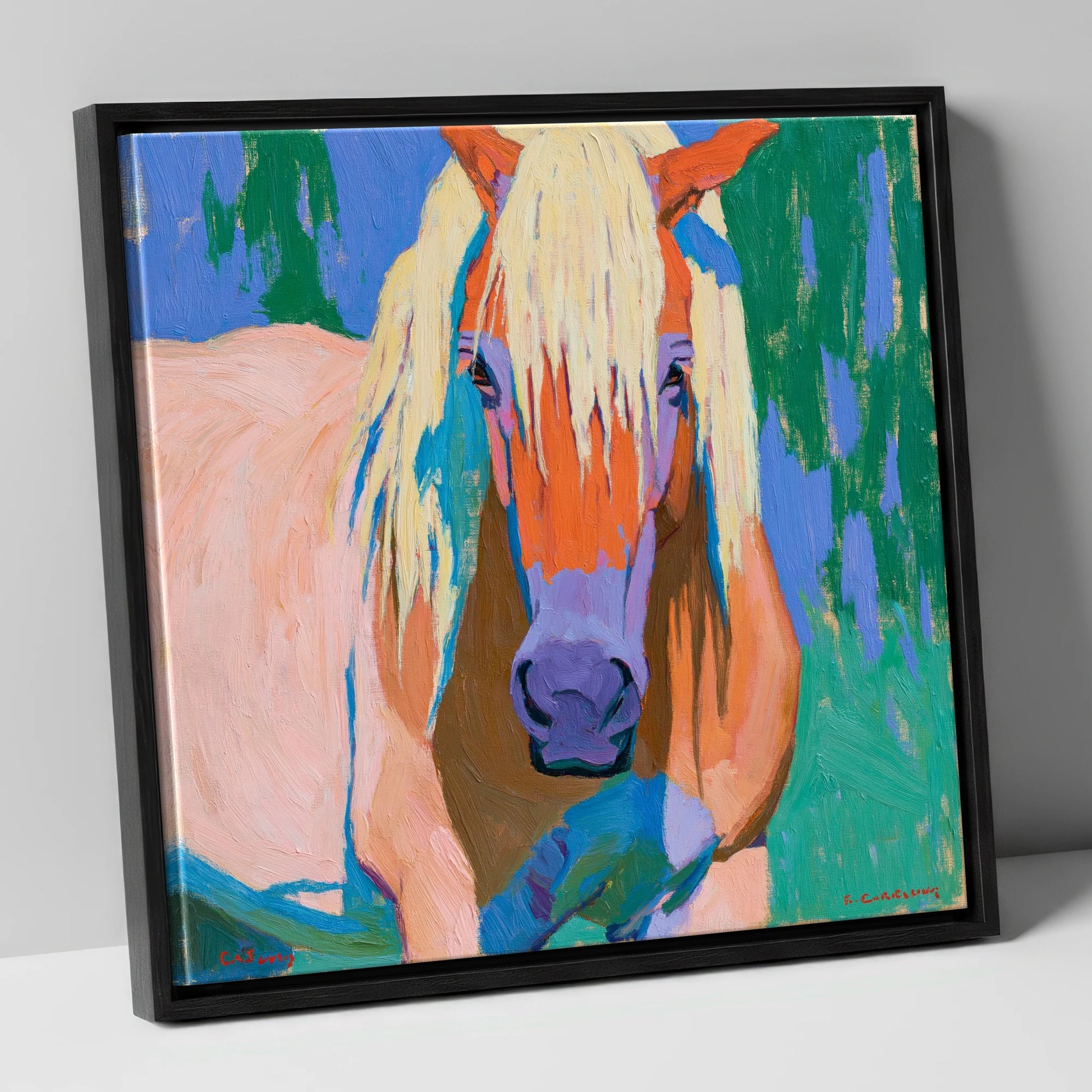 Vibrant Haflinger Horse Portrait horse breed canvas wall art in black frame
