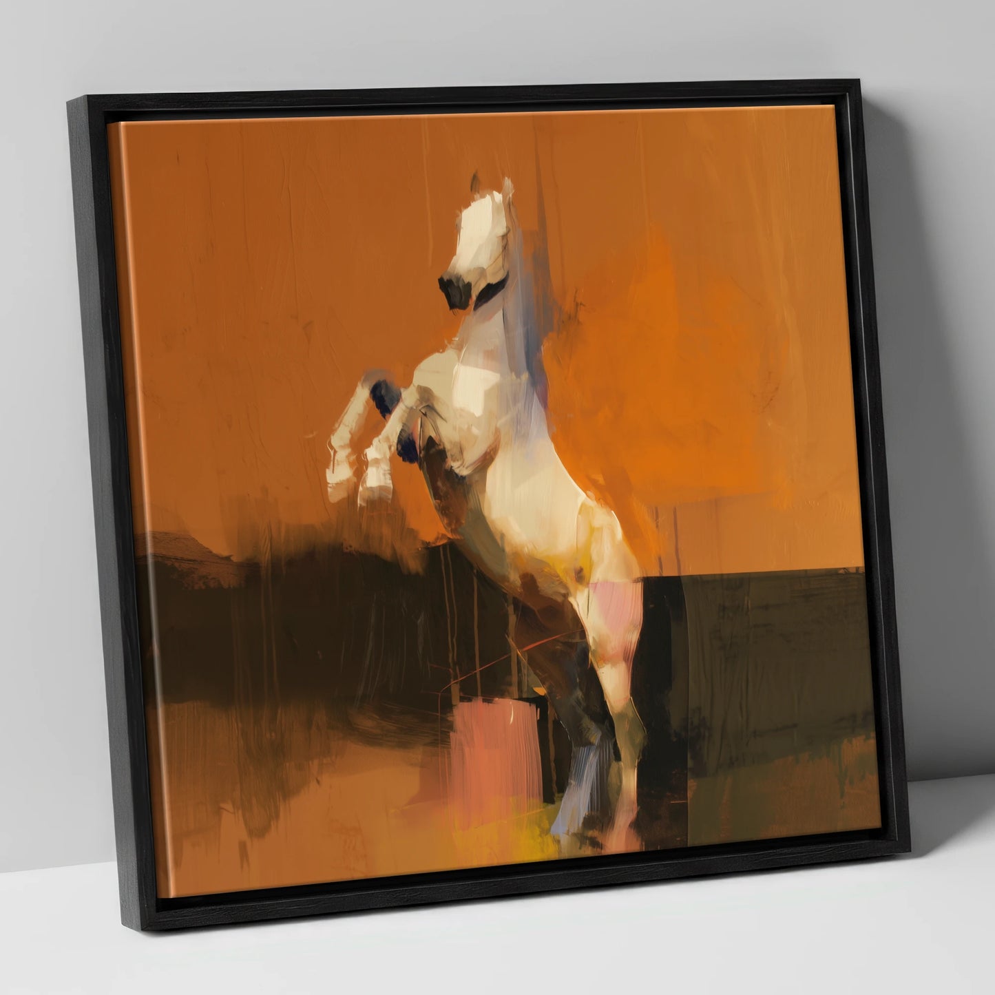 Rise in Ochre horse portrait canvas wall art in black frame