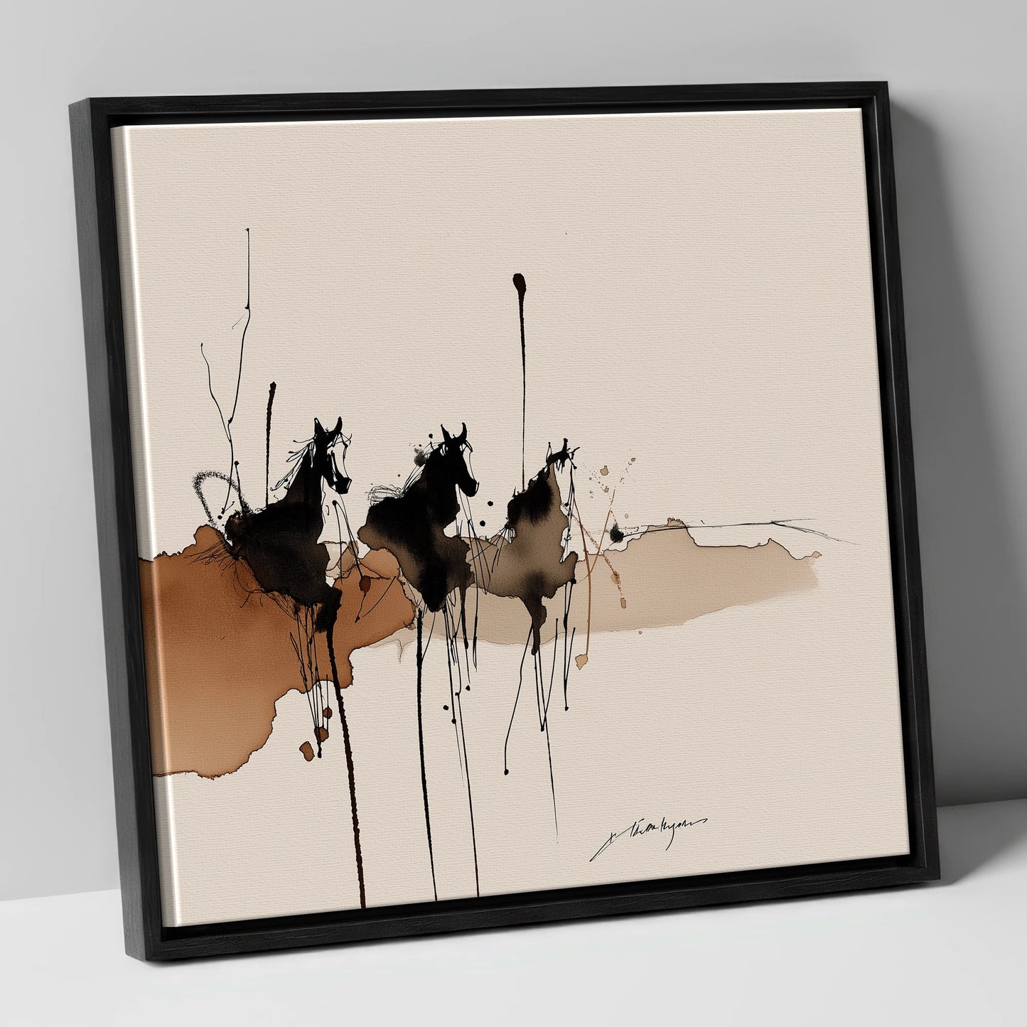 Wild Shadows wild horses canvas wall art in black frame