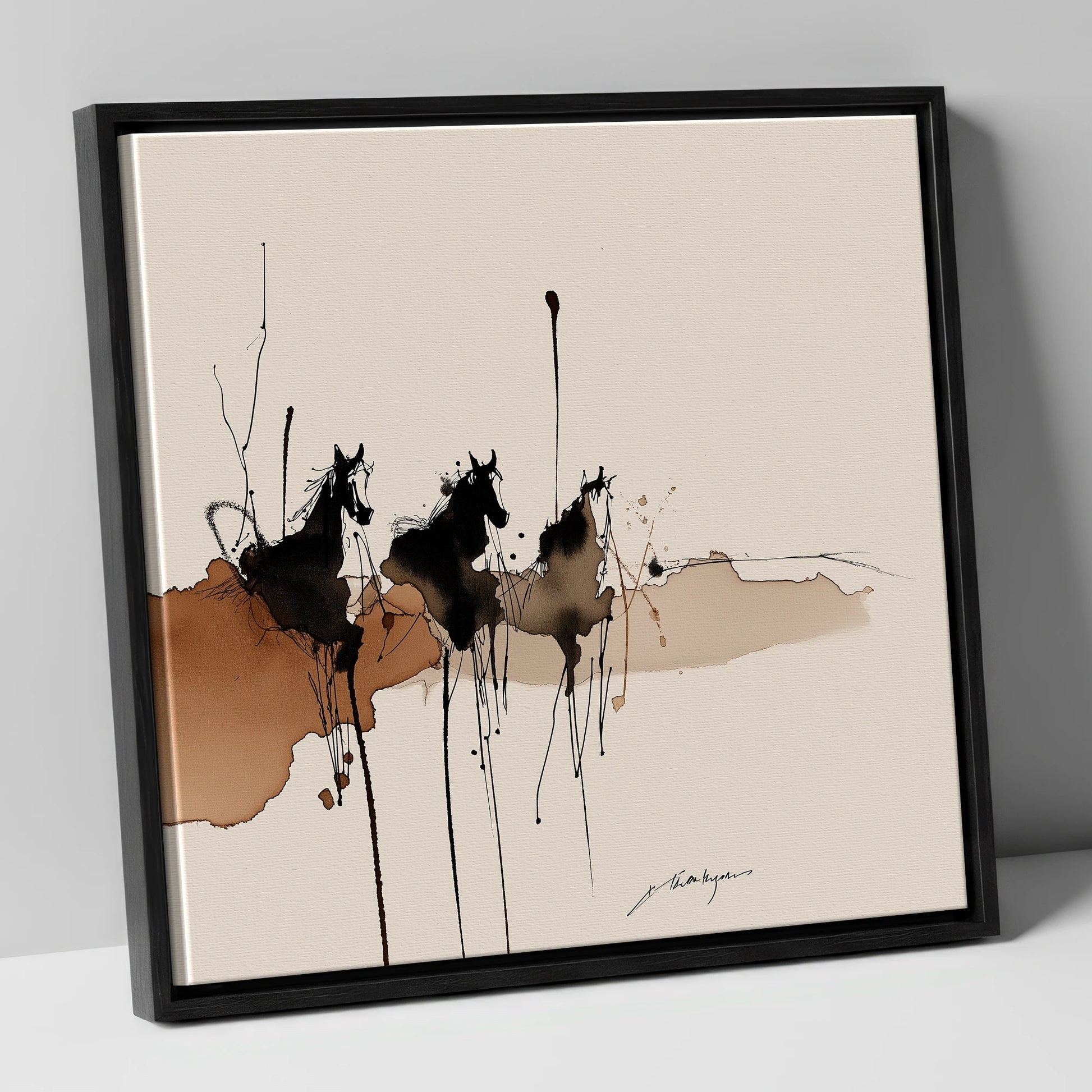 Wild Shadows wild horses canvas wall art in black frame