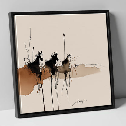 Wild Shadows wild horses canvas wall art in black frame