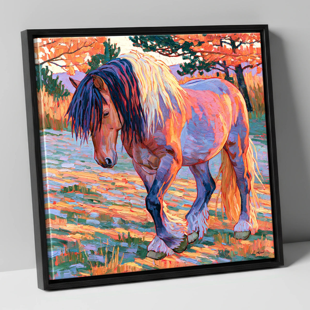 Vibrant Feathered Heavy Horse horse breed canvas wall art in black frame