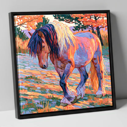 Vibrant Feathered Heavy Horse horse breed canvas wall art in black frame