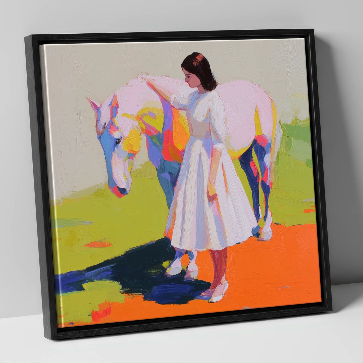 Radiant Connection horse & rider canvas wall art in black frame