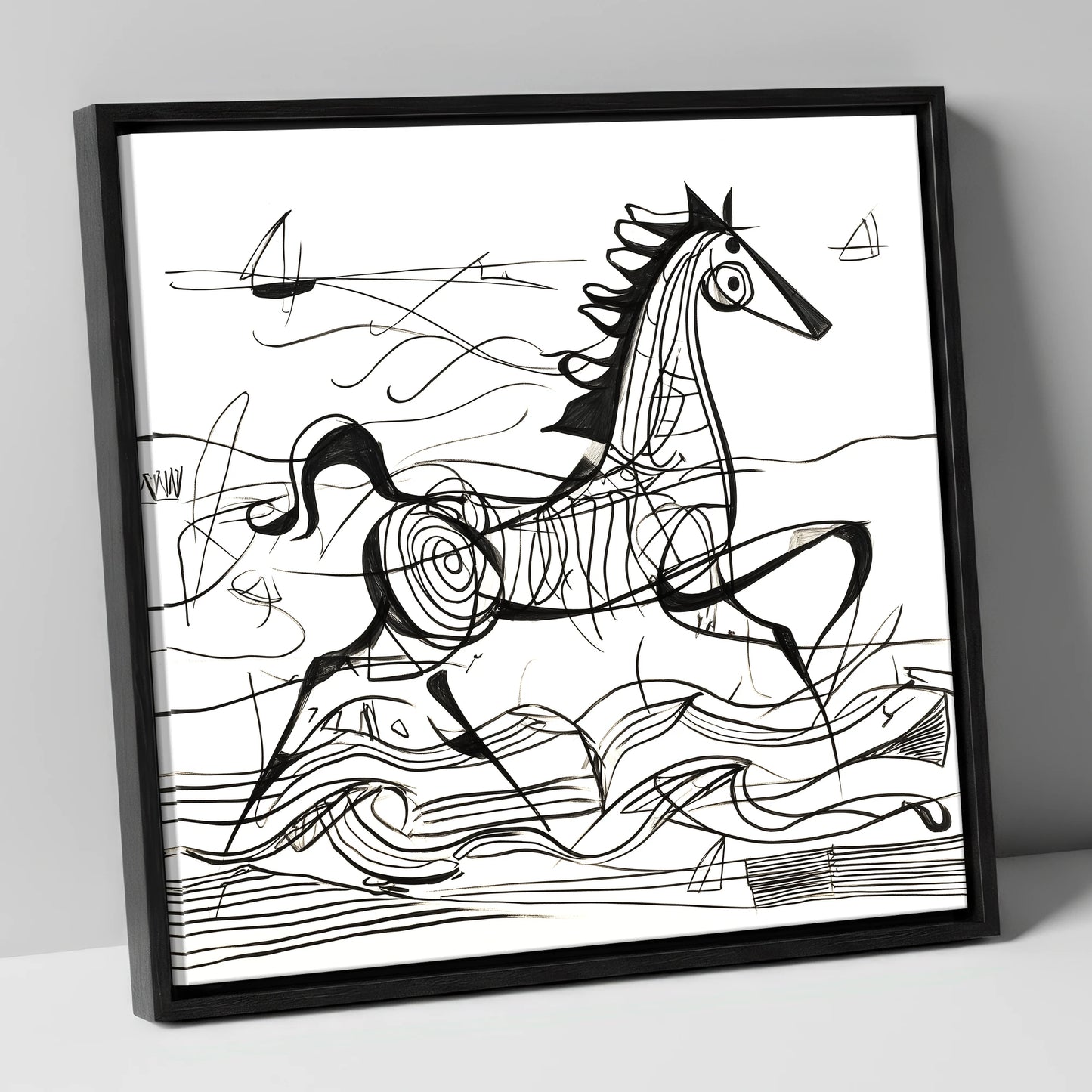 Structural Seaside Canter beach horse canvas wall art in black frame