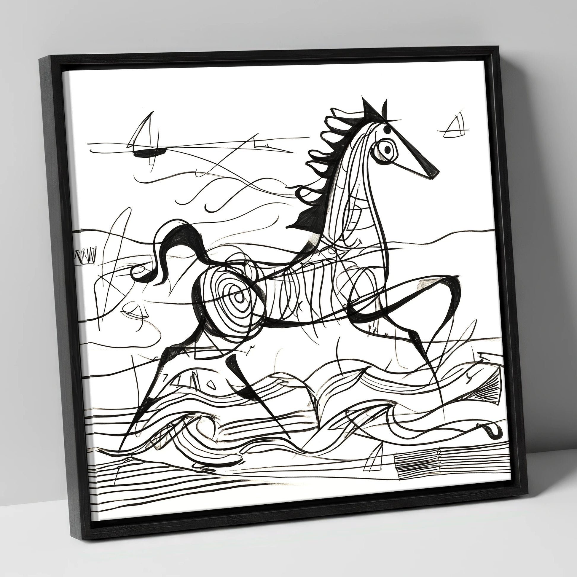 Structural Seaside Canter beach horse canvas wall art in black frame