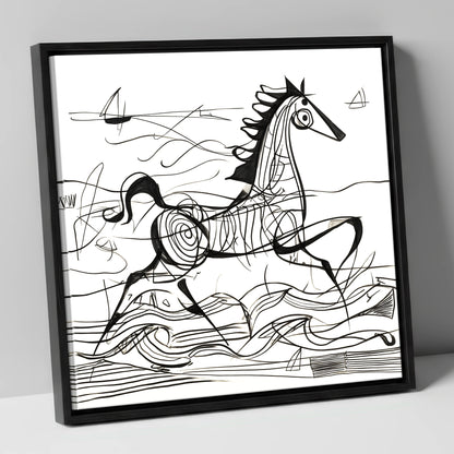 Structural Seaside Canter beach horse canvas wall art in black frame