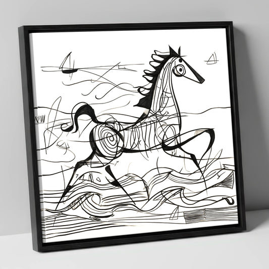 Structural Seaside Canter beach horse canvas wall art in black frame