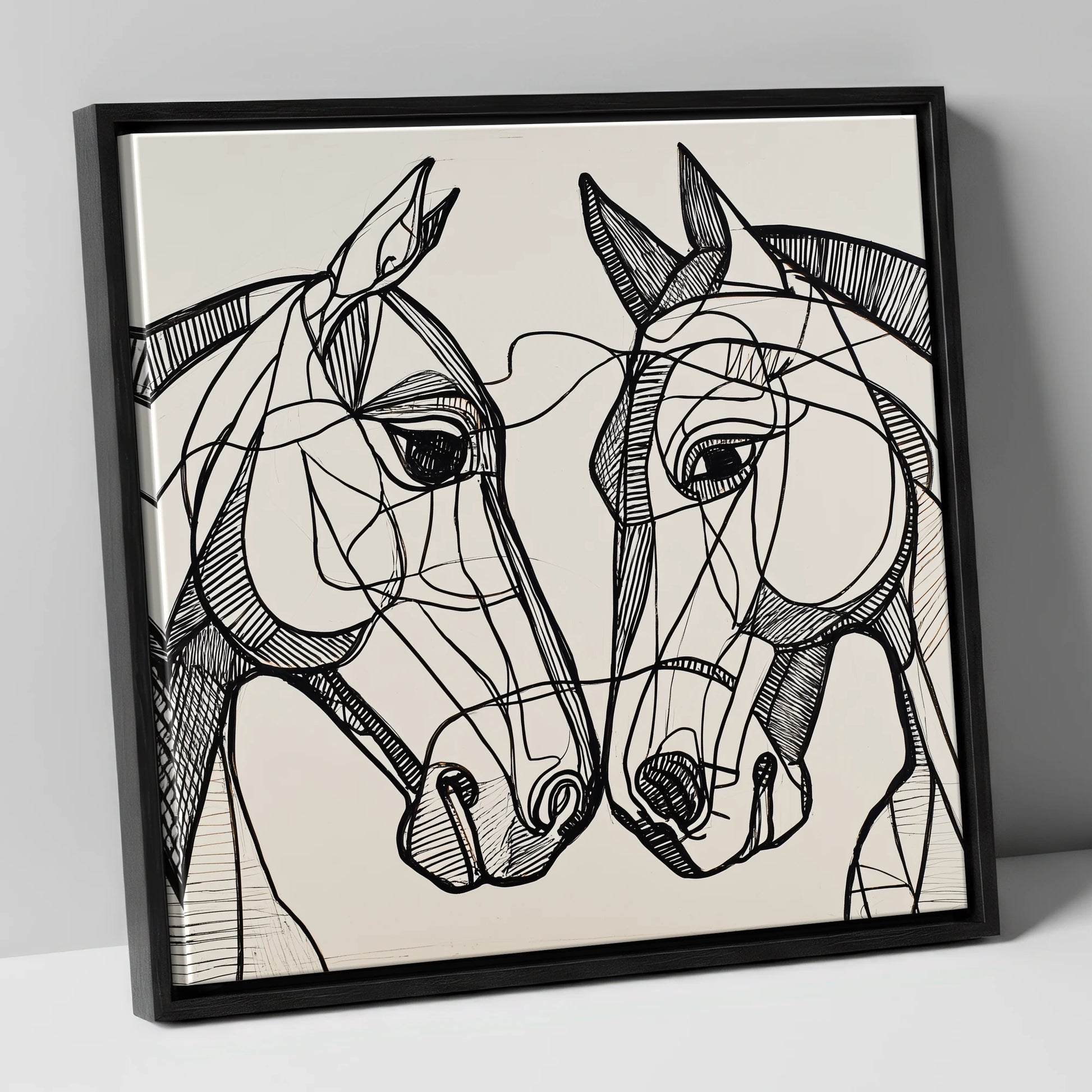 Structural Equine Bond horse portrait canvas wall art in black frame