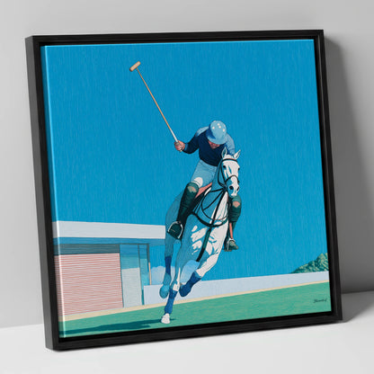 The Azure Chukka polo horse canvas wall art in black frame